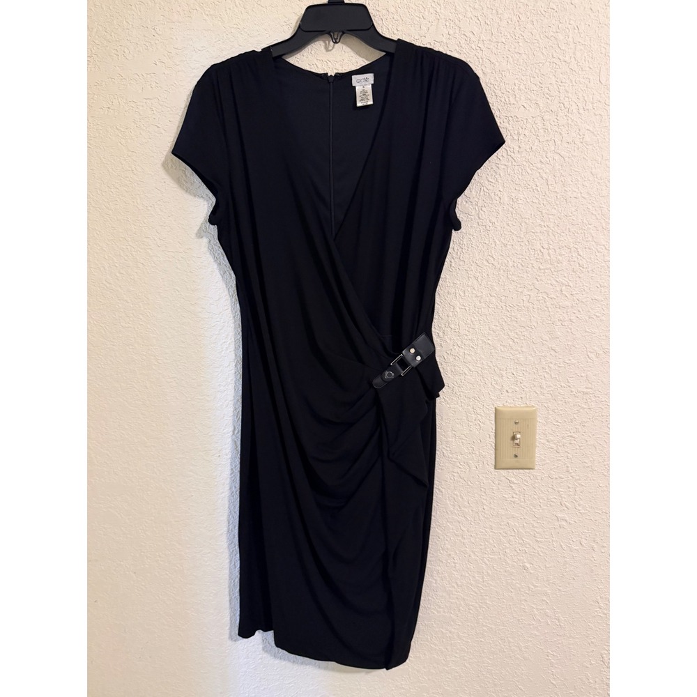 Cache Black Wrap Style Sheath Dress Side Buckle V-Neck Short Sleeve XL USA